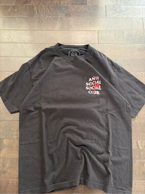 Anti Social Social Club Black Tee with White and Red Chest Logo